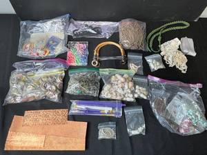 lot 267 image: Mixed Craft Supplies Collection with Copper Sheets, Beads, Vintage Patches, and Accessories