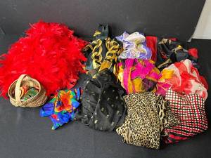 lot 273 image: Lot of Colorful Vintage Scarves, Feather Boa, and Fashion Accessories - scarf rings