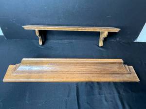 lot 278 image: Pair of Oak Wall Shelves, 29-30 Inch Decorative Wood Display Ledges