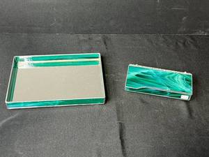 lot 280 image: Sher Browner Signed Glass Vanity Tray and Lidded Box Set