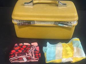 lot 304 image: Samsonite Montbello II Yellow Train Case with Vintage Scarves Inc Vera