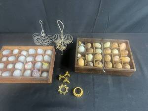 lot 306 image: Vintage Easter Egg Collection with Boxes, Miniature Ornaments, and Egg Holders