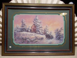 lot 63 image: This is a vintage collectible art print by Lee K. Parkinson, known by various names including Winter Wonderland or Sleigh Ride