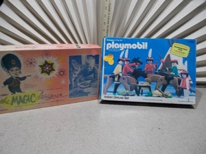 lot 84 image: The image features two vintage toys the Playmobil System Indian Deluxe Set #1102 and a toy called the MAGIC designer