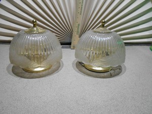 lot 192 image: These are vintage clear ribbed swirl glass and brass ceiling light fixtures