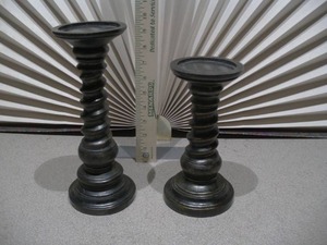 lot 293 image: wooden pillar candle holders
