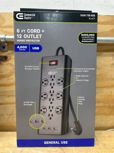 lot 111 image: Commercial Electric 6 FT  12 Outlet Surge Protector