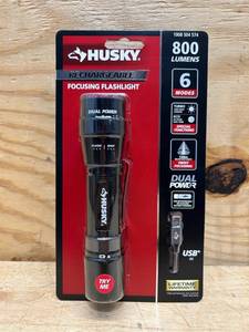 lot 129 image: Husky 800 Lumens Dual Power LED Rechargeable Focusing Flashlight with Rechargeable Battery and USB-C Cable Included