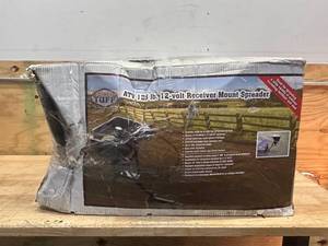 lot 205 image: 12-Volt ATV Hitch Mount Receiver 125 lbs. Grass, Seed, Fertilizer Spreader (sold as is)