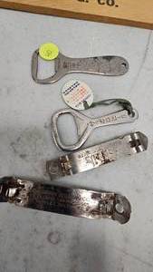 lot 40 image: Lot of 4 Bottle Openers(Hamms, Pabst Blue Ribbon, Foreign Asian, Schells)