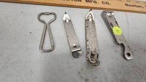 lot 41 image: Lot of 4 Bottle Openers(Hamms,JAX, Hauerstein, Grain Belt)