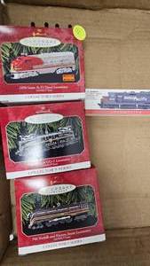 lot 52 image: Lot of 3 Keepsake Railroad Hallmark Ornaments and Southern Pacific Rail Car