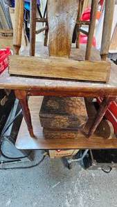 lot 76 image: Childs Tea Table2 Chairs and Pair of Wood Boxes