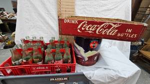 lot 85 image: Wood Coca Cola Crate and 4-6 Pack Bottles with Various Themes