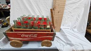 lot 77 image: 4-6pk Coke Bottles with Earnhardt Jur and Wood Crate Wagon