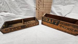 lot 93 image: Lot of 2 Wood Cheese Boxes Kraft and Land O Lakes