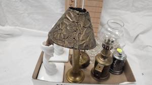 lot 95 image: Pair of Westmorelan Milk Glass Twisted Candle Holders, and Vintage Lot