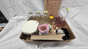 lot 99 image: Westmoreland 40th Anniversary Hand Painted Glass Basket and Misc Jars