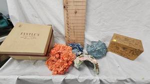 lot 112 image: Wood Handkerchief Box and Vintage Dress Hats