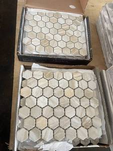 lot 9 image: Cream Hexagon Mosaic Tile Sheets - 2 Boxes