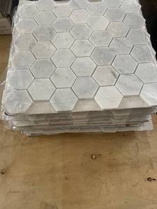 lot 10 image: Stone Decorative Accents Mist Marble Hexagon Mosaic Tile Sheets - 14 Sheets