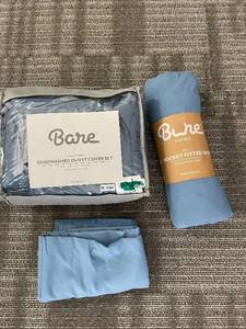 lot 118 image: Bare Home Oversized King Sandwashed Duvet Cover Set & Pocket Fitted Sheet