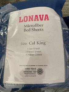 lot 126 image: LONAVA Cal King Microfiber Bed Sheets Set - 1 Flat, 1 Fitted, 4 Pillow Cases