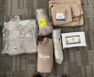 lot 132 image: Bare Home Queen Sheet Set - Mainstays Pillowcases (2) - Cotton Delight Bedding - Queen Bed Skirt