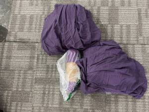 lot 135 image: Queen Bed Skirt and Flat and Fitted Sheets - Purple