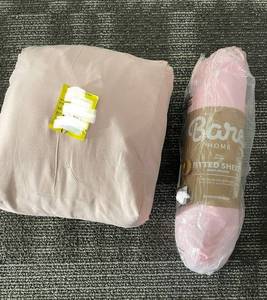 lot 153 image: Bare Home Pink Fitted Sheet and Mainstays Sheet Set- Full Size