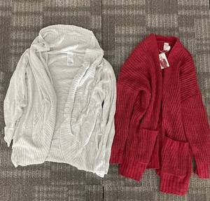 lot 190 image: SERRA Cardigan Set - Gray & Red Knit Open-Front (Lot of 2)