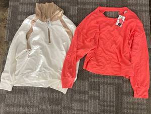 lot 193 image: Active Pullover Duo XL Coral Red & WhiteBeige Hooded Color-Block Pullovers (Lot of 2)