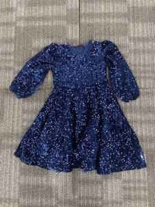 lot 211 image: Navy Sequin Dress - Puff Sleeves, Size 4-5Y