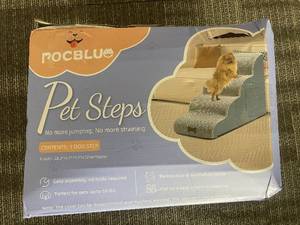 lot 217 image: POCBLUE Pet Steps 4-Step Dog Stairs - For Pets Up To 50 lbs, Removable Washable Cover