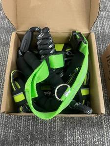 lot 248 image: Dokalazy Neon Green Dog Harness with Rope Leash - Adjustable, D-Ring, Original Box