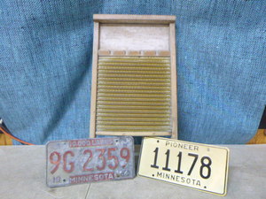 lot 43 image: Vintage Washboard and License Plates