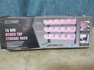 lot 63 image: Tool Shop 15 Bin Bench Top Storage Rack