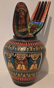 lot 151K image: LL-BR - MV-05 Vase - Hand-Painted Philippine Decor, 12 Inches Tall, Includes Utensils