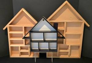 lot 267K image: LL-FR - House-Shaped Wooden Display Shelves - Light Wood (2)