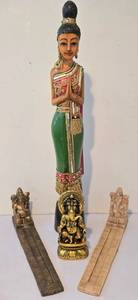 lot 322K image: LL-FR - Praying Female Statue 20.5 in Tall with Ganesha & 2 Incense Burners