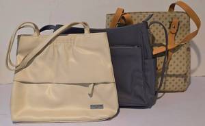 lot 330K image: LL-FR - Poccilini Italy Handbags - Ivory, Gray & Tan (Lot of 3)