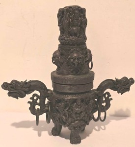 lot 334K image: LL-FR - Resin Dragon Censer - Bronze-Tone Incense Burner