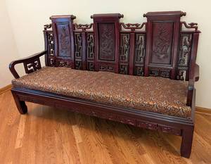lot 7 image: ML - Vintage Chinese Dragon-Carved Rosewood Settee