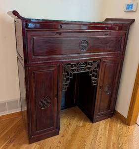 lot 11 image: UL - Vintage Chinese Altar Rosewood Cabinet Wood with Glass Top
