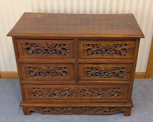 lot 41 image: UL -Asian Luxe Vintage Drawer Cabinet with Intricate Carving