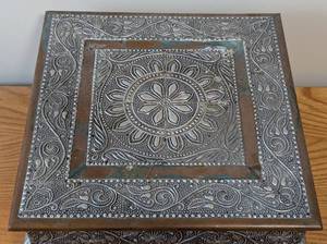 lot 57 image: UL - Decorative Hammered Chowki with Floral Border & Paw Feet