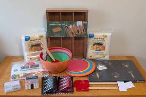 lot 58 image: UL - Bamboo Expandable Utensil Tray & Kitchen Accessories Bundle