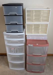 lot 60 image: UL - Sterilite Assorted Plastic Storage Containers - 5-Drawer Tower & Pink 3-Drawer Units