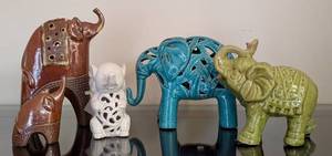 lot 90 image: ML - Ceramic Elephant Figurines - Lot of 5 - Largest 9 H x 5 W