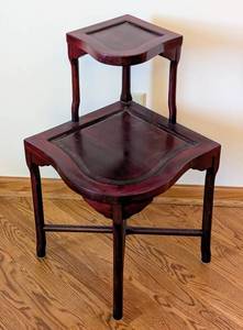 lot 93 image: ML - Vintage Chinese Rosewood Two-Tier Corner Table with Mahogany Finish